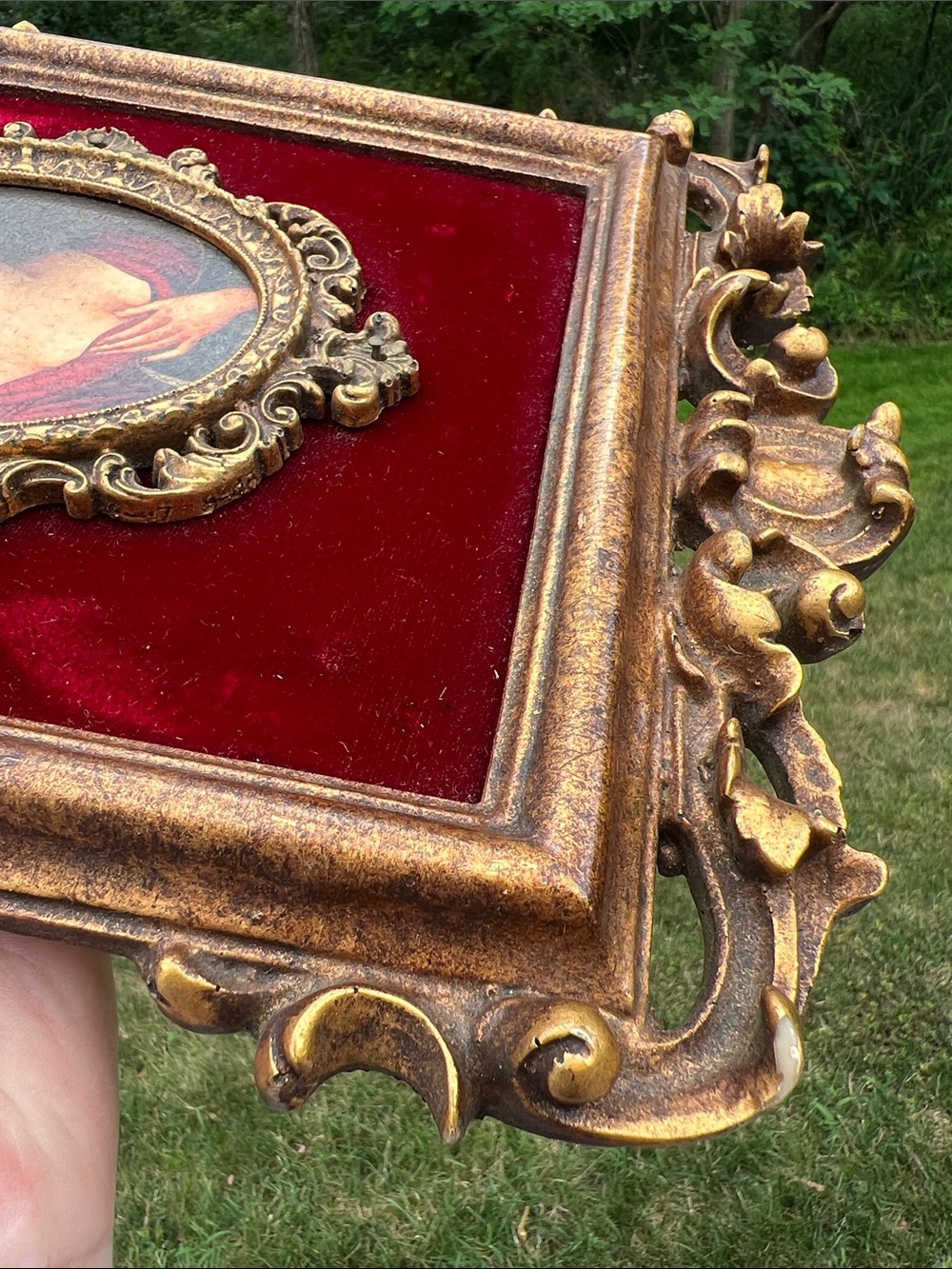 VTG Hollywood Regency Baroque Gold Ornate Framed Velvet Cameo Lady Wall Art - Picture 7 of 14